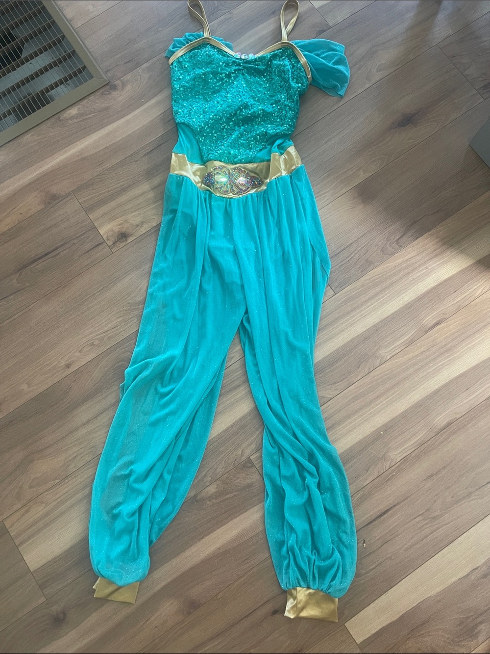 Jasmine Disney Princess Turquoise Gold-Trimmed Women's Jumpsuit stretchy medium